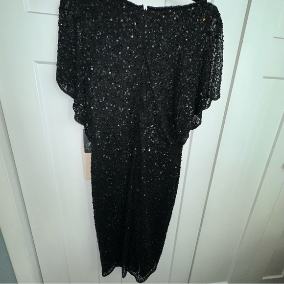 Adrianna Papell Black Flutter Sleeve Beaded Short Sequin Dress - NWT - 14 - Picture 6 of 12
